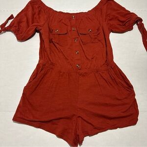 No boundaries Rust Off-Shoulder Romper